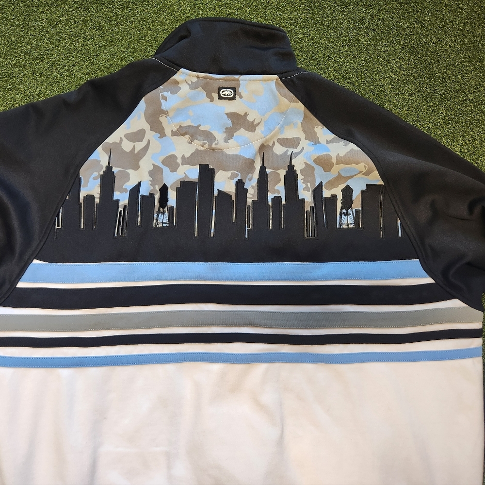 Vintage Rare Mens Ecko Unlimited Zippered Jacket XL Like New White Blue Grey Y2K